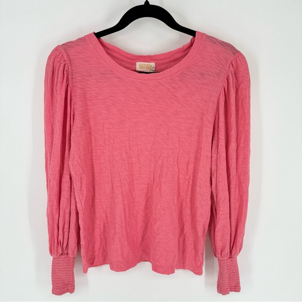 Nation LTD Pink Puff Sleeve Casual Pima Cotton Longsleeve Blouse Tee